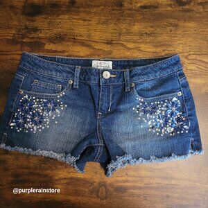 Aeropostale Cut Off Floral Embellished Shorts 6 Medium Light Wash Denim Country